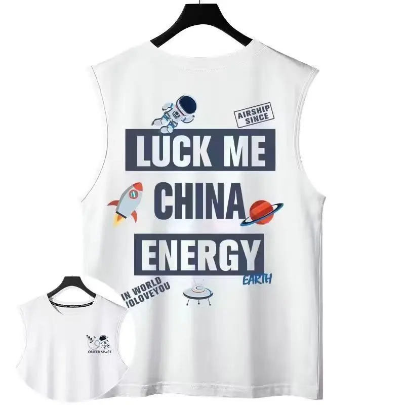 

New Summer Fashion Men's Tank Tops Cotton Clothing Letter Pattern Sleeveless Shirt Leisure Fitness workout Loose Men Tank Top