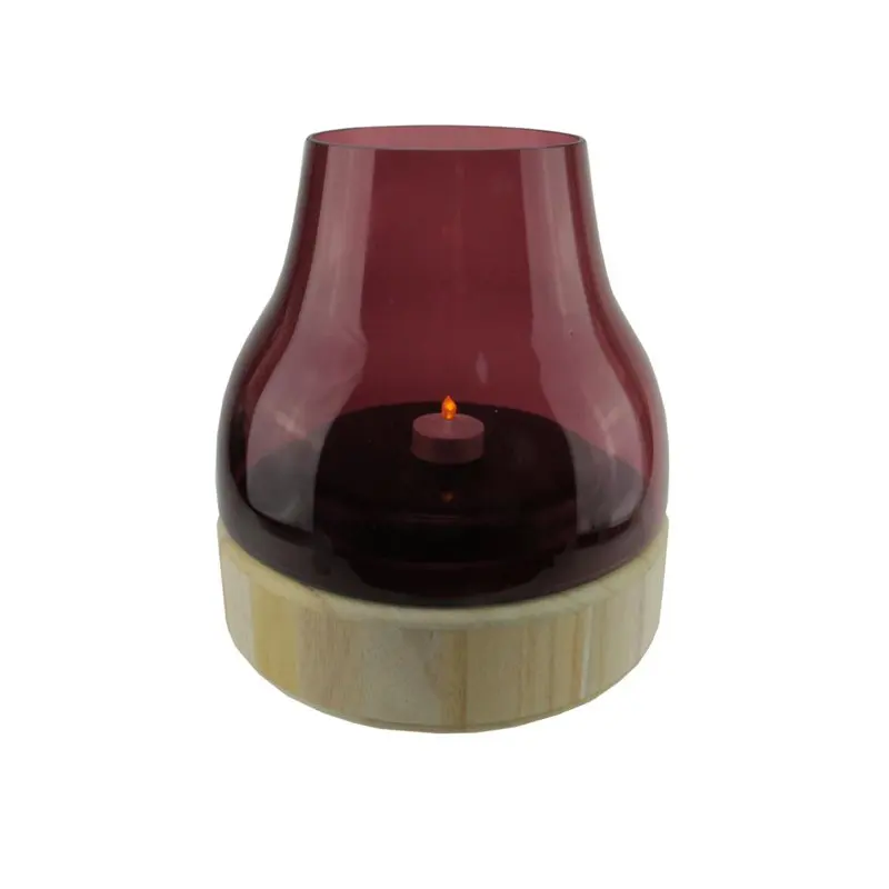 

Цветной стеклянный подсвечник Merlot 9,75 дюйма с деревянным основанием