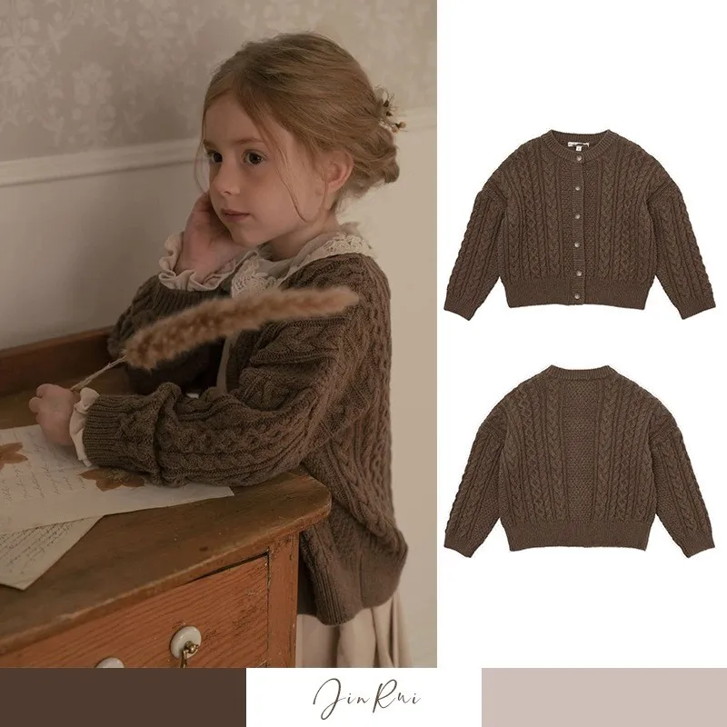 

2023 Autumn/Winter New Korean Version Retro Girls' LOU Series Sweater Coat Girls Sweater Knitted Sweater Cardigan