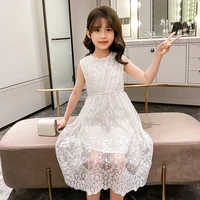 2022 summer teenager kids girls clothes floral mesh princess white dress lace off shoulder sleeveless 5 6 7 8 9 10 11 12 years