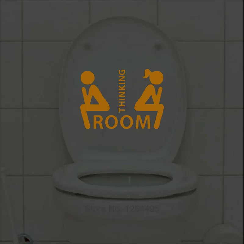 Фото Funny Thinking Room Luminous Toilet Sticker Cartoon Glow in the Dark Bathroom Sticker Washroom WC Wall Decoration Sticker Decal №4