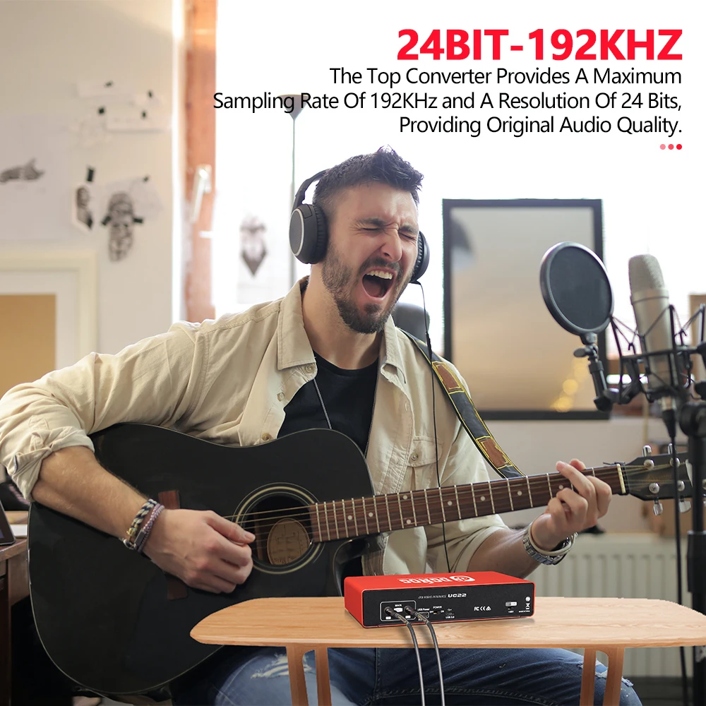 Звуковая карта UC22 24 бит/192 кГц преобразователь AD электрическая гитара запись в