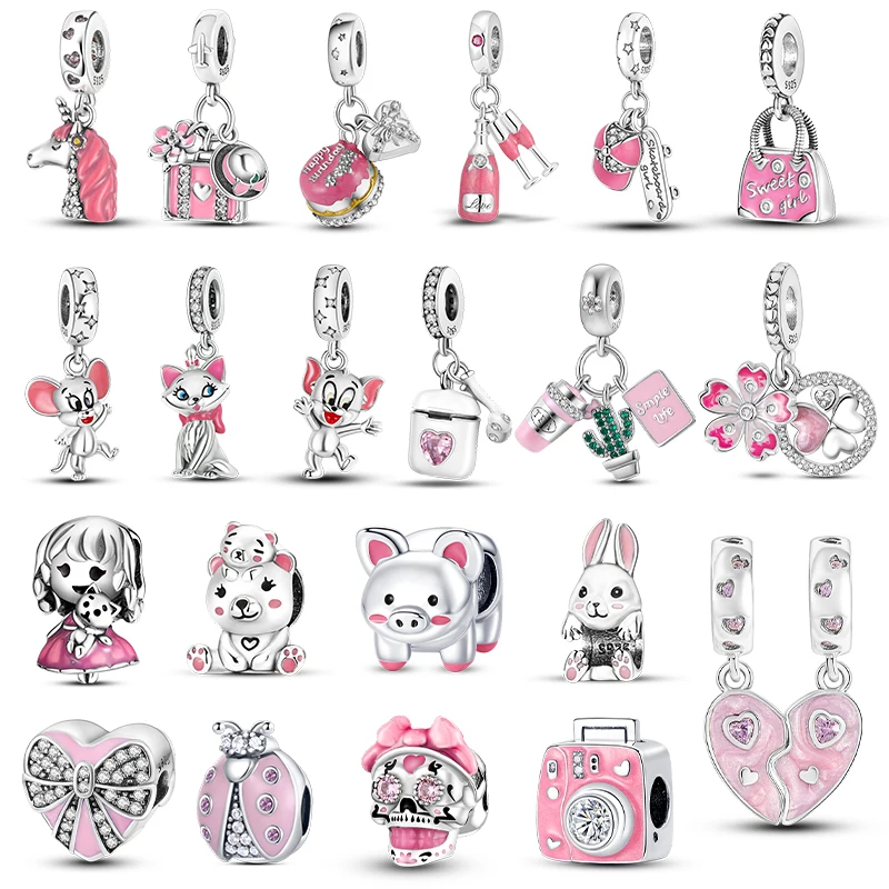 

Новинка, лидер продаж 925, коллекция розовых бусин-шармов для оригинального браслета Pandora, подвеска «сделай сам», женское Изготовление ювелир...