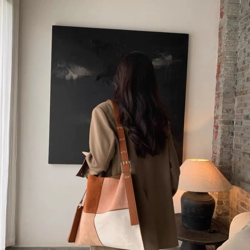 

Suede Large Capacity Women's Bag Splicing Tote Bag Large Capacity Handbag Fashion Lady Shoulder Bag Messenger Bag