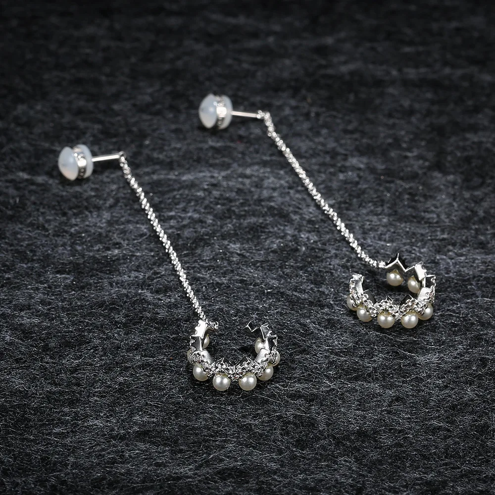 

APM STYLE High Quality 925 Sterling Silver Round Pearl Wave Earline Temperament Gentle Set Diamond Eardrop Earbone Clip