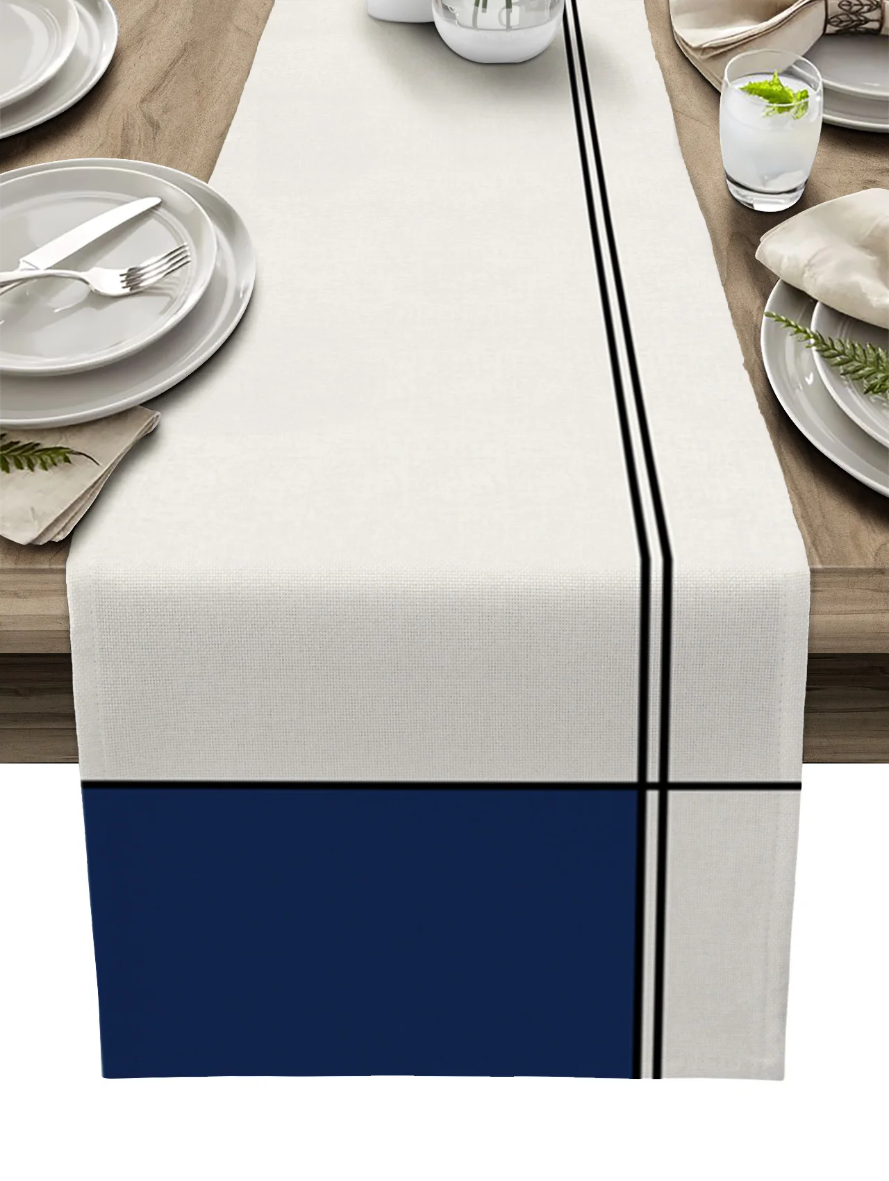 

Navy Blue Abstract Geometric Art Table Runner luxury Kitchen Dinner Table Cover Wedding Party Decor Cotton Linen Tablecloth