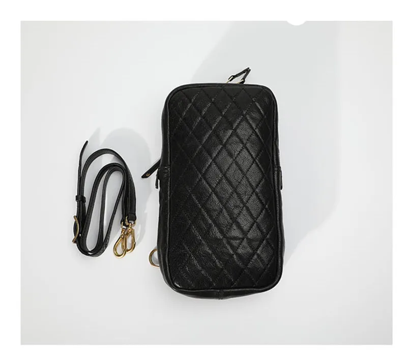 Casual luxury genuine leather rhombus men's black chest bag outdoor daily soft real cowhide cross-body bag fashion shoulder bag