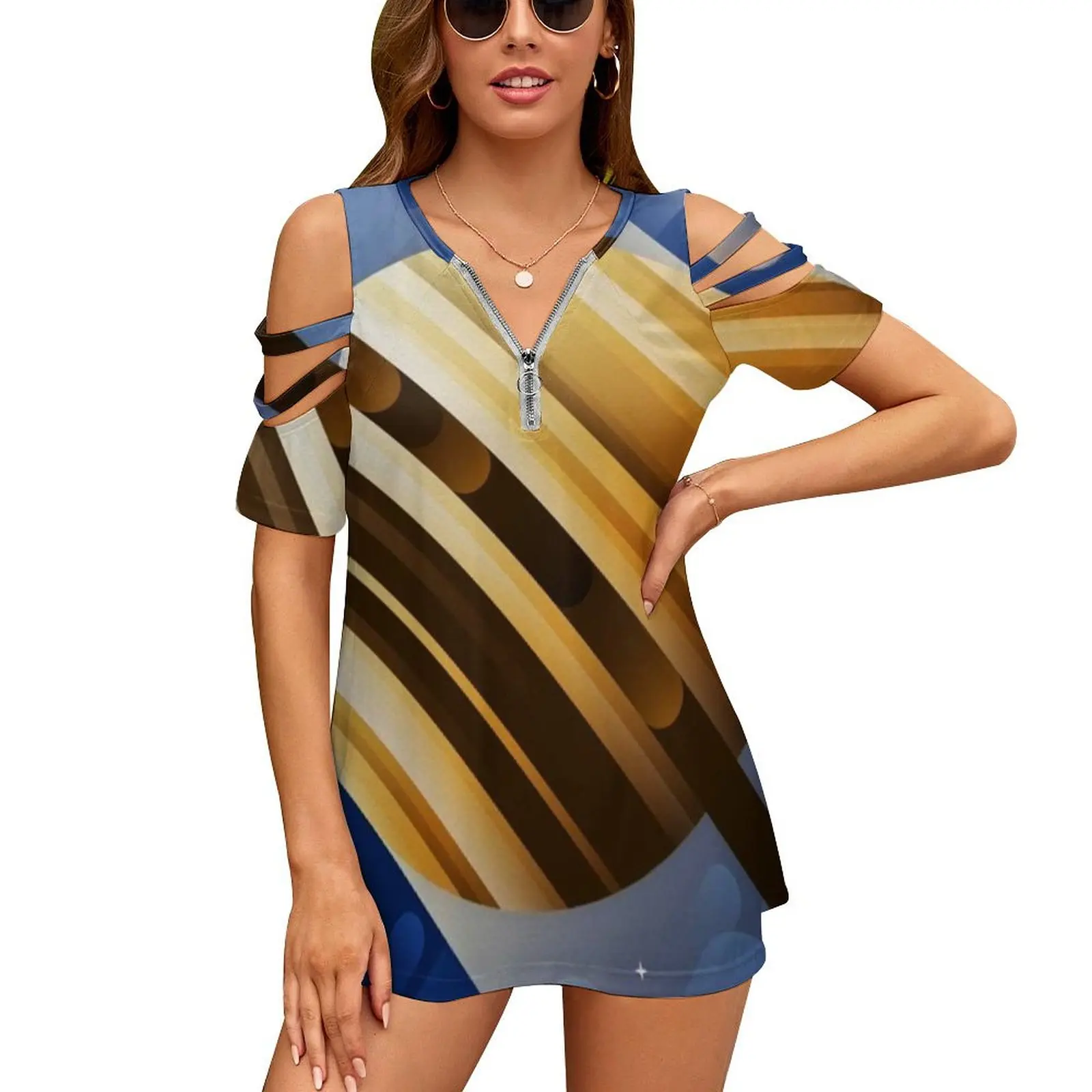 

Женские пикантные винтажные футболки на молнии с принтом Saturn, топы, футболка с полным принтом, везде, векторное цифровое искусство, графичес...