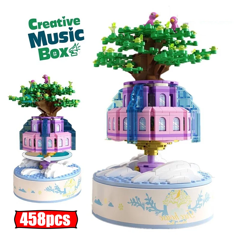 

458pcs City Friends Street View Tree House Rotating Music Box Building Blocks DIY Architecture House Bricks Toys For Grils Kids