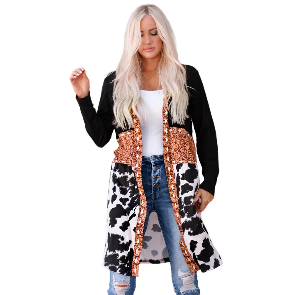 

CYDNEE Unique Patchwork Kintted Cardigan Women Long Jacket Fall Fall Loose Full Sleeve Lady Sweater Jumper Causal Cardigans