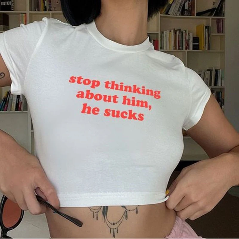 

Y2K White Women's Summer T-Shirt Grunge Aesthetics Gothic Punk Print Cropped Top Slim Fit Short Sleeve Fashion Dress