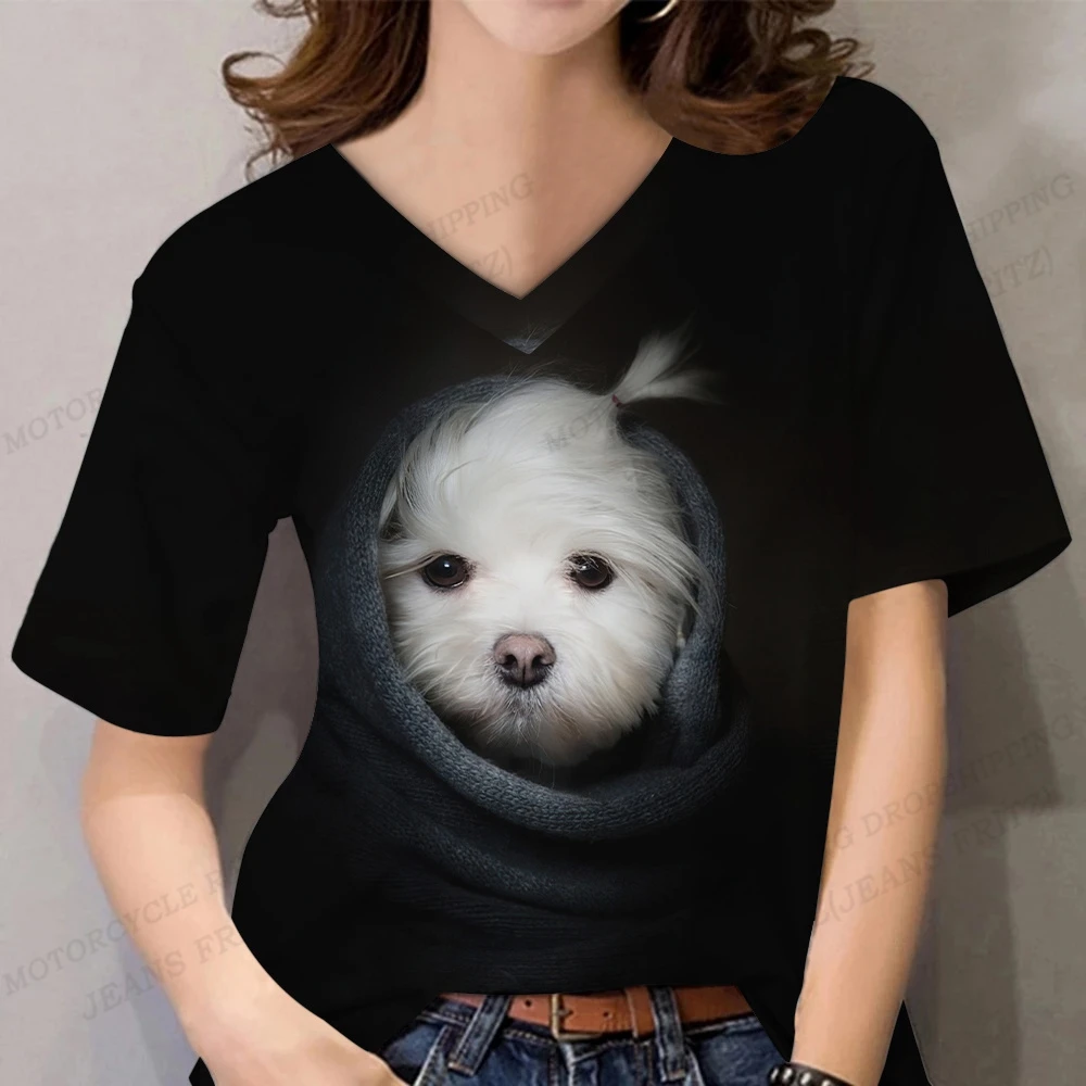 

Женская футболка, футболки с 3d принтом собаки, женская модная футболка с животными, топы с коротким рукавом, футболки, одежда Y2k, женские летние топы