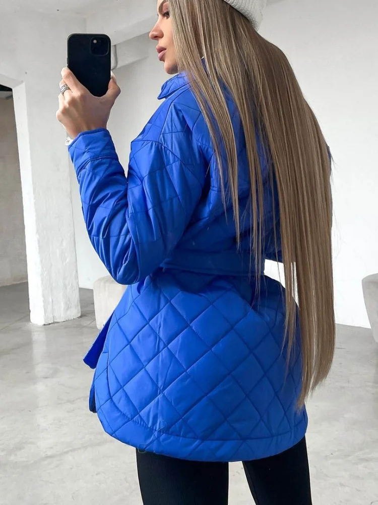 Plaid Quilted Jacket Women 2022 Hot Single-breasted Lapel Long Green Loose Warm Plaid Top Casual Streetwear Quilted Coats Female
