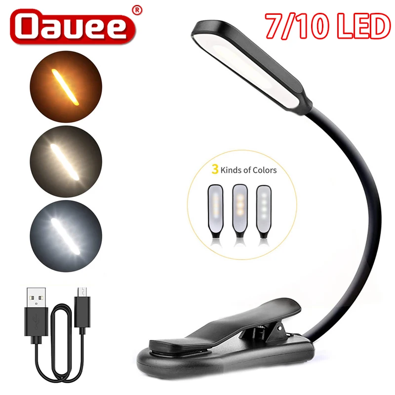 

Rechargeable Book Light Reading Lights Mini 7/10 LED Reading Light 3-Level Warm Cool White Flexible for Students Lights Night