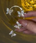 Позолоченные металлические клипсы для ушей для женщин, милые изысканные сверкающие циркониевые Клипсы-бабочки для ушей, серьги-клипсы, ювелирные изделия во французском стиле