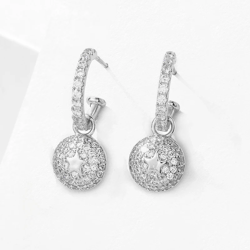 

Summer New Hot Fashion Simple Round Star Zircon Stud Earrings for Women Wedding Jewelry Party Feminine Accessories Gifts