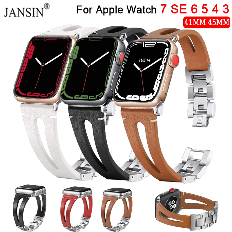 

Ремешок из натуральной кожи для Apple Watch, металлический браслет для iWatch Series Ultra 8 7 SE 6 5 4 3 2, 41 мм 45 мм 40 мм 44 мм 49 мм
