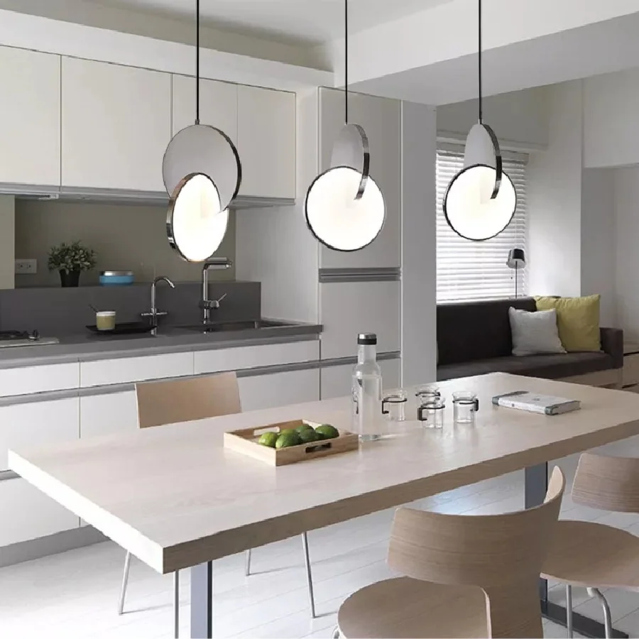 

IWP Nordic Creative LED Chandelier Iron Acrylic Round Pendant Lamp Bedside Hanging Lamp Dining Table kitchen Living Room Light