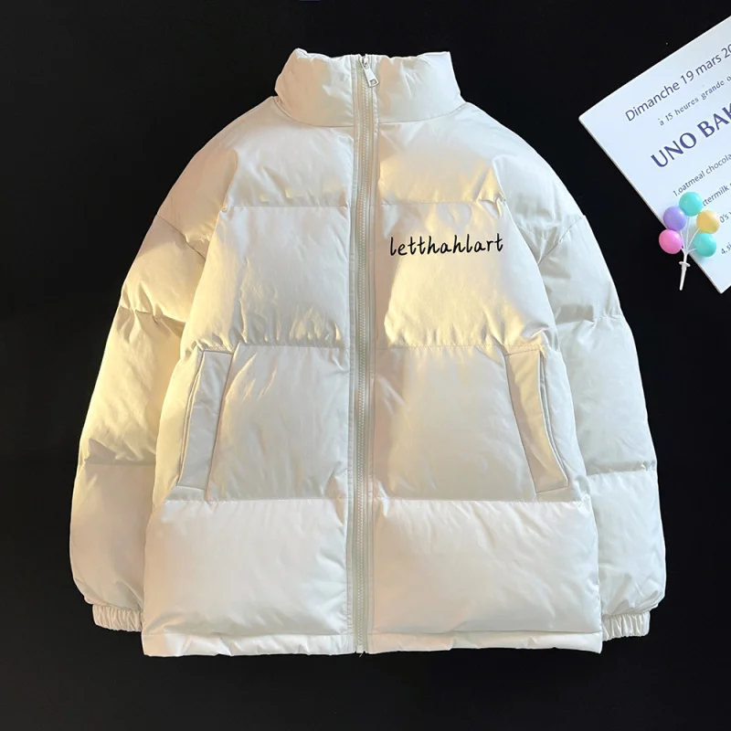 Winter Basick Letter Print Puffer Jacket  Korean Fashion Trends Thick Solid Stand Collar Streetwear Teenage Loose Padded Parkas
