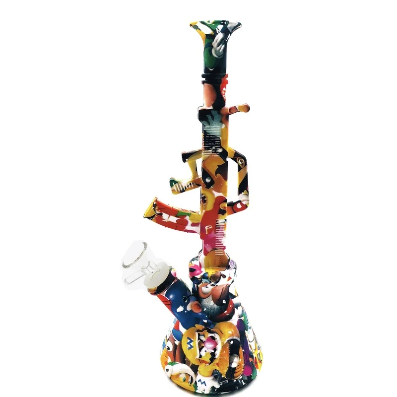

New Printed Tobacco Pipe Fashion Creative AK Shape Detachable Hookah Pipe with Titanium Nails Cigarette Holder Smoking Set