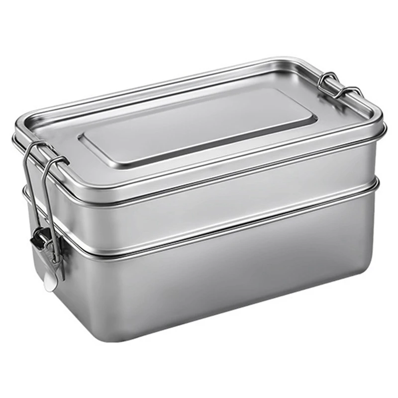 

1 Piece Stainless Steel Lunch Box Double Layers Bento Student Food Container Snack Storage Box Anti-Leak Fruits Storage Box