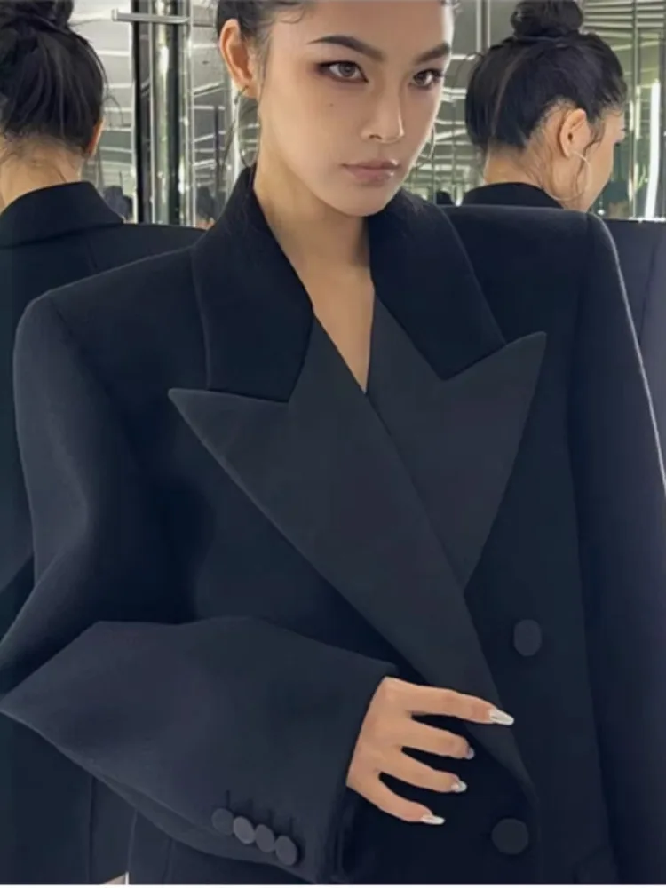 [Oein] Осень 2024 маленькая нишевая Высококачественная Черная куртка с подкладкой на