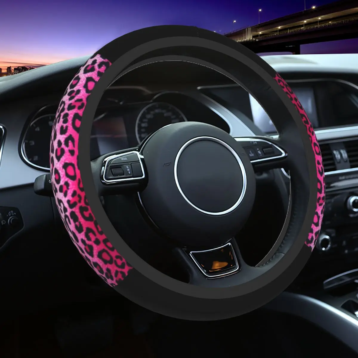 

Leopard Car Steering Wheel Cover 37-38 Elastic Fur Steering Wheel Protective Cover Fashion Auto Decoration Car Accessories