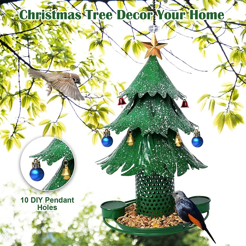 

Pet Bird Feeder Pet Food Dispenser Christmas Tree Shape Outdoor Hanging Bird Feeder Flying Animal Automatic Foot Feeding Tool