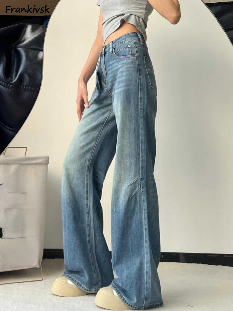 Синие женские джинсы с высокой вязкой повседневные расклешенные брюки эффектом