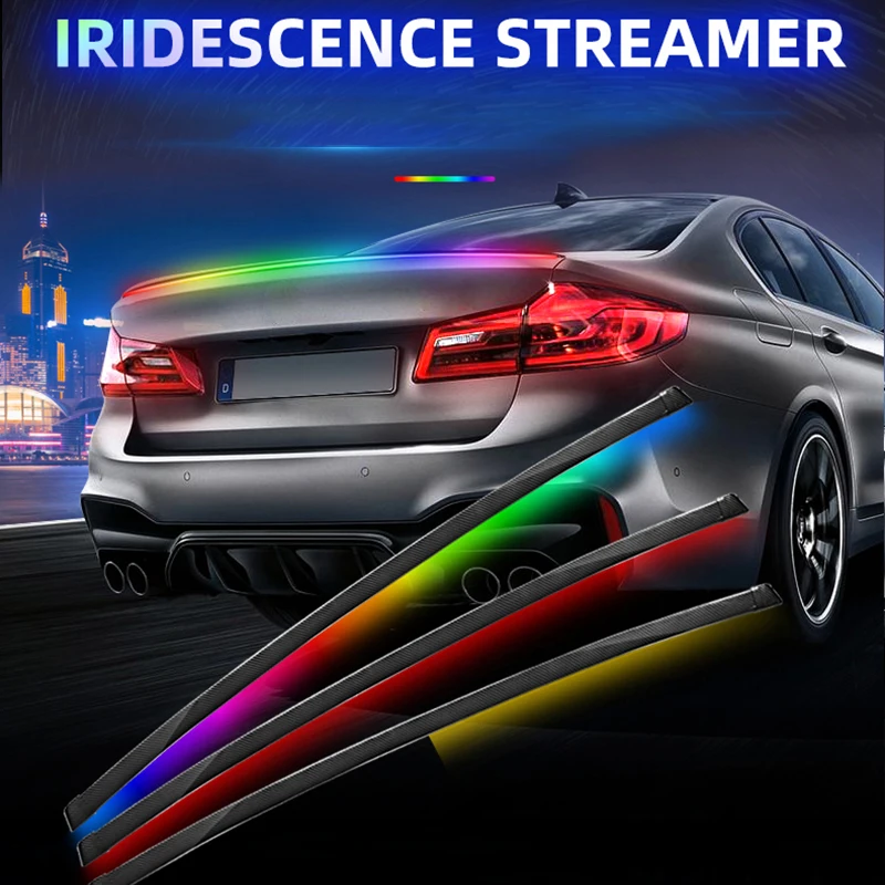 

LED Car Truck Tail Brake Lights Colorful Light Strips With Remote Multifunction Flowing Turn Signal Running Lamp Universal 120cm