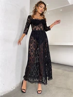 ingrily sexy elegant party dresses bodycon for womens summer hollow see though lace female loose long dress mujer vestidos
