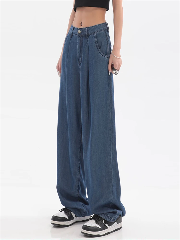 

Женские джинсы, универсальные брюки в Корейском стиле, винтажные темно-синие джинсовые брюки с высокой талией, Осенние мешковатые шикарные уличные повседневные брюки Ulzzang