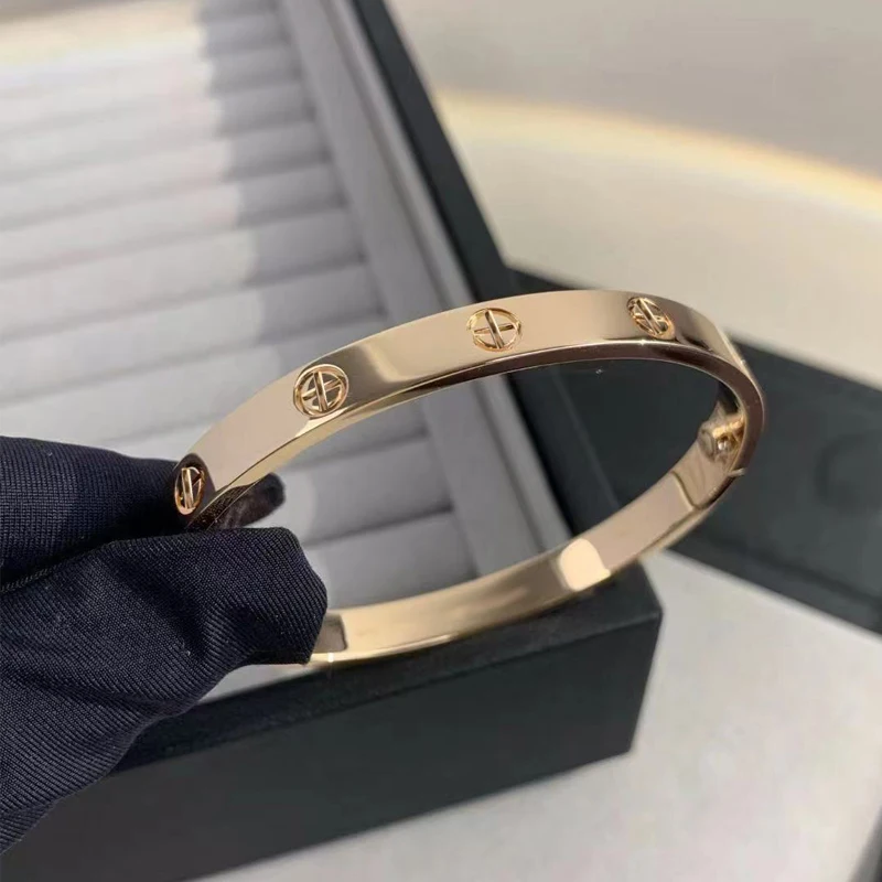 New Fashion Stainless Steel Bracelets Screw Dazzling Zircon Inlaid 18k Gold Bracelet Women Men's Bracelets Couple Gift Jewelry