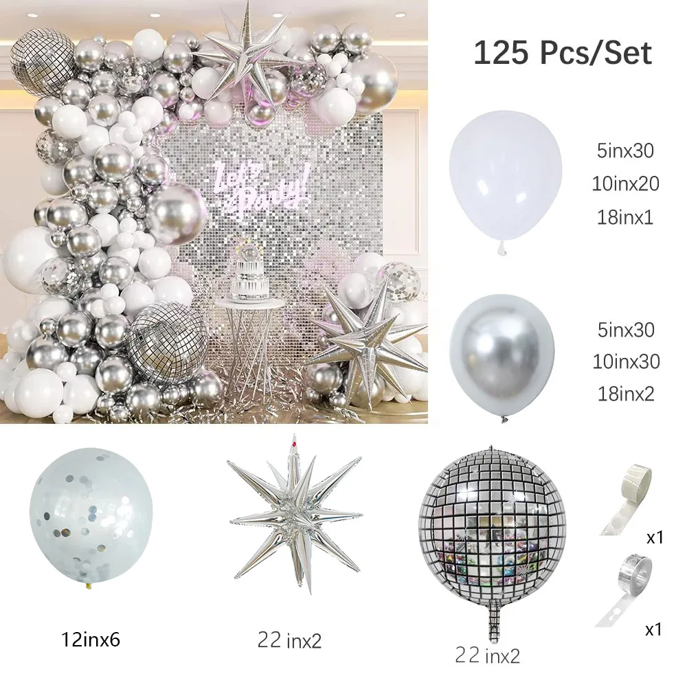 125 шт./компл. серебристо-белые воздушные шары с блестками гирлянда в виде