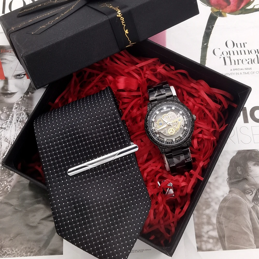 3 шт. мужские кварцевые наручные часы с запонками зажимами для галстука и