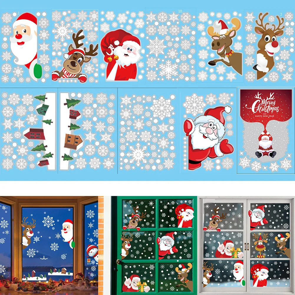 

1pcs Christmas Glass Stickers Decal Santa Snowman Xmas Party Wall Decorations Merry Christmas Mirror Sticker New Year 2023