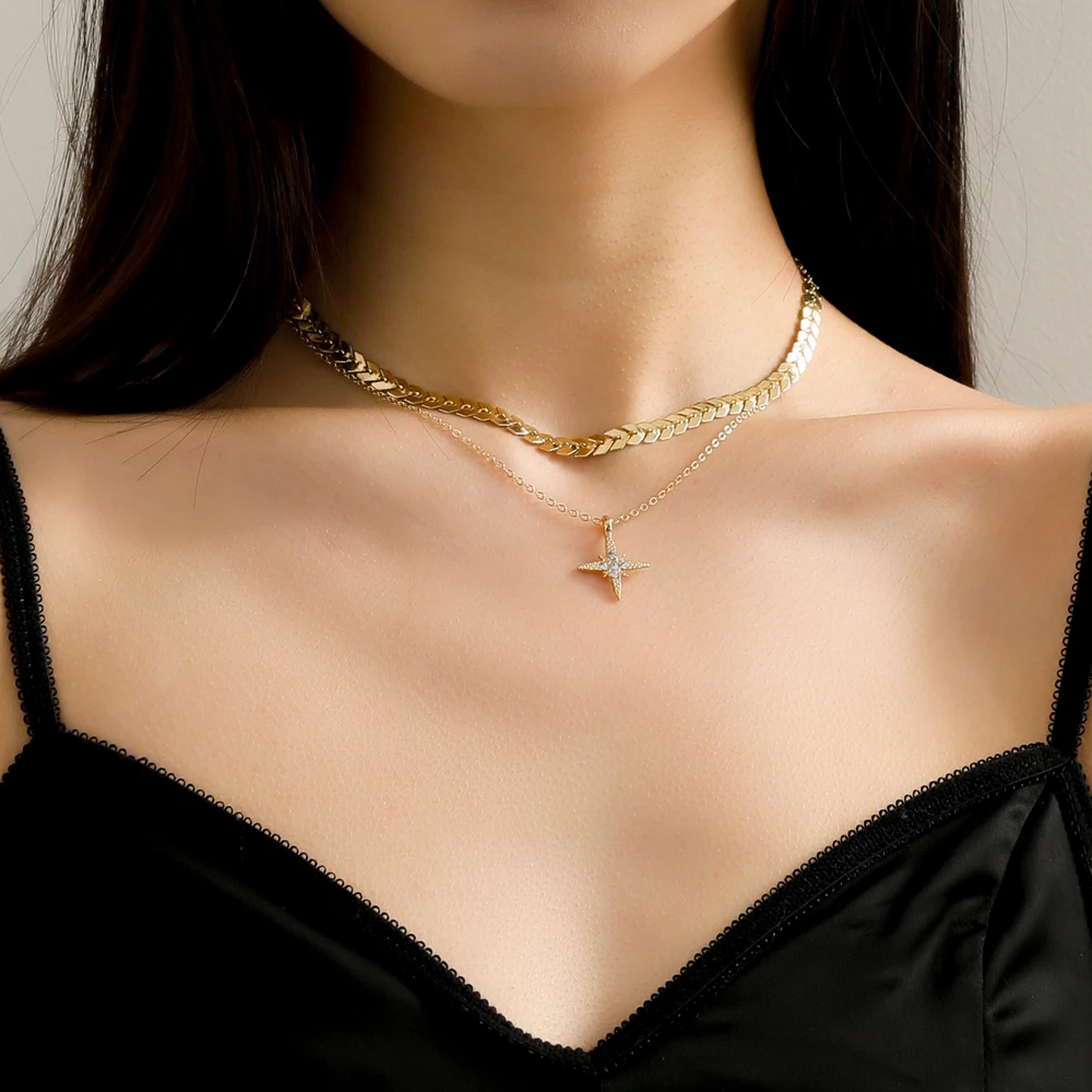 

Lost Lady 2022 New Simple Double Layer Cross Drop Oil With Drill Ladies Pendant Necklace Niche Design Literary Girl Jewelry