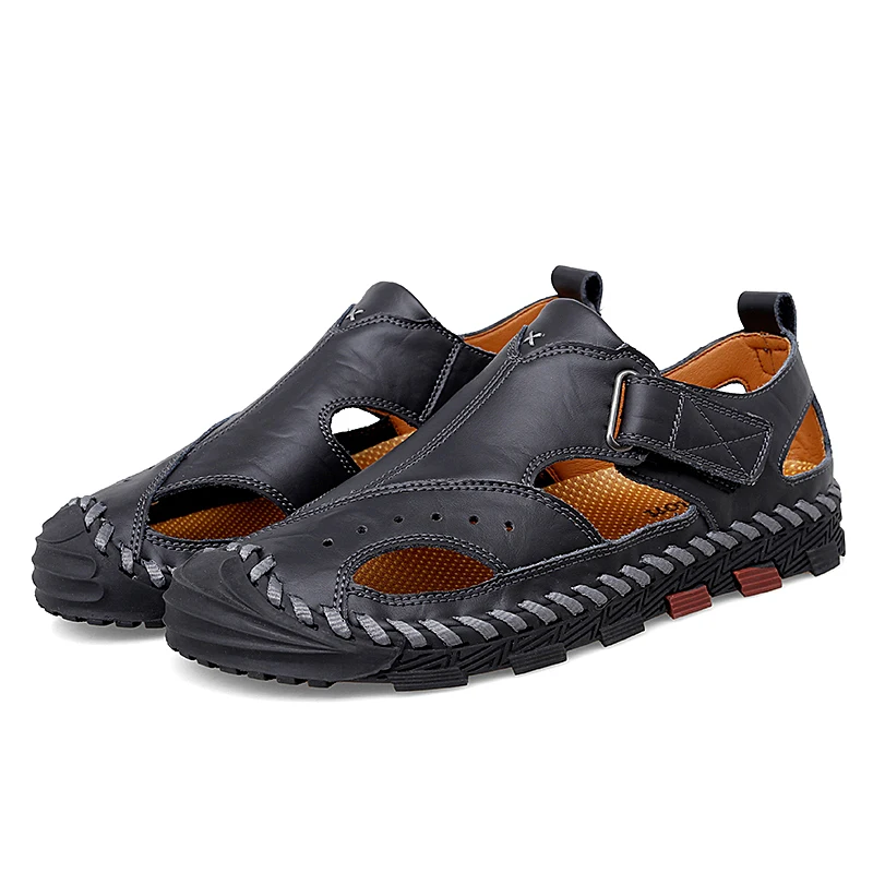 

Men Sandals 2022 Summer New high quality Leather Sandals Soft Men Casual Shoes Hand Sewn Sandals Roman Outdoor Sandals Slippers
