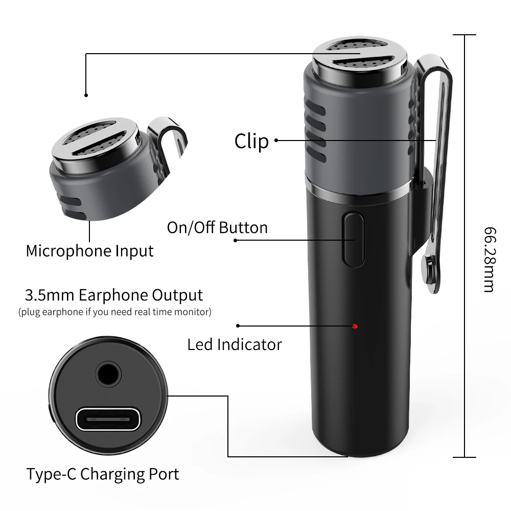 

Mini Hidden Portable Smart Lavalier Lapel Mic Bluetooth Wireless Smartphone Microphone Powered by Sabinetek