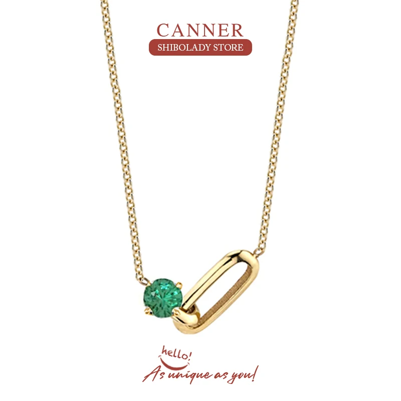 

CANNER Green Zircon Necklace For Women 925 Sterling Silver Paper Clip Bijou Accessory Wedding Jewels Luxury 18K Gold 2022 Trend