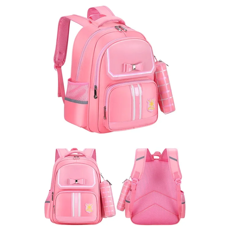 Girl Boy Students Cute British Style Bow Lattice Backpacks New Grade 1-6 Children Large Capacity Fashion Schoolbags with Pen Bag