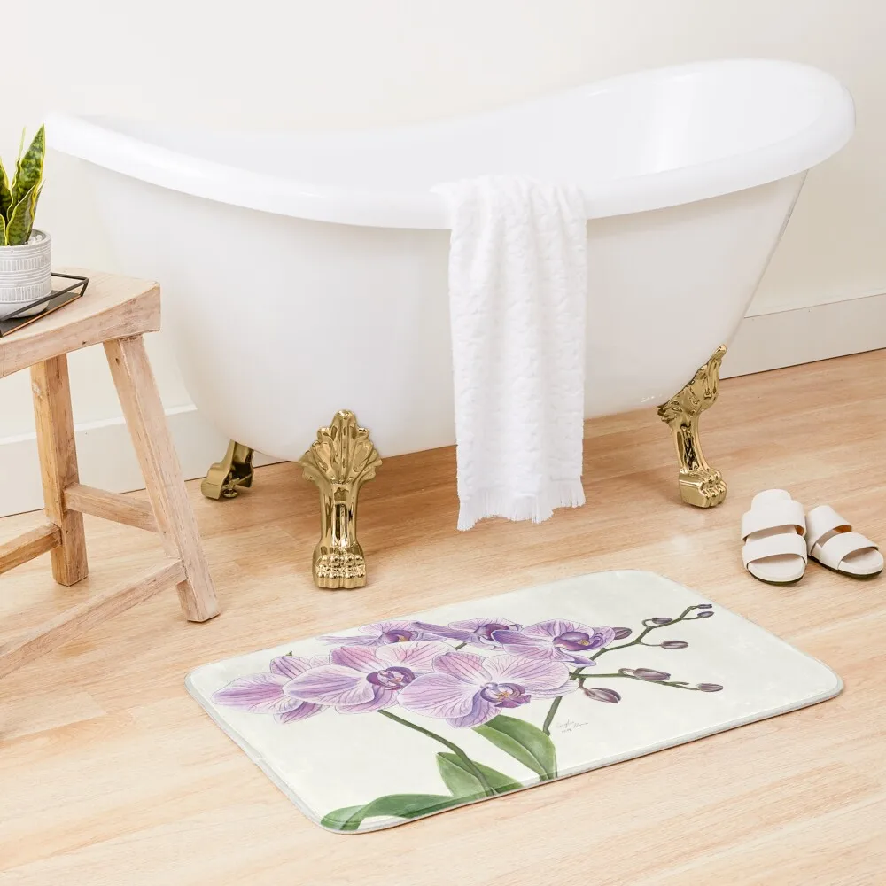 Традиционный иллюстрационный коврик для ванной с фиолетовыми орхидеями