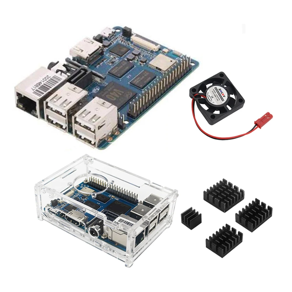 

For Banana Pi -M2 1GB DDR3 Development Board with Acrylic Case Cooling Fan Heatsinks WiFi BT SATA Port