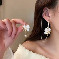 925 silver needle asymmetrical pearl flower lady earrings personality diamond fashion temperament earrings female accessories