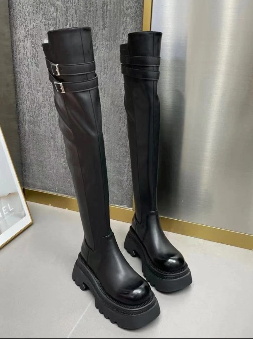 Женские сапоги Осенняя обувь на молнии с круглым носком привлекательные до бедра