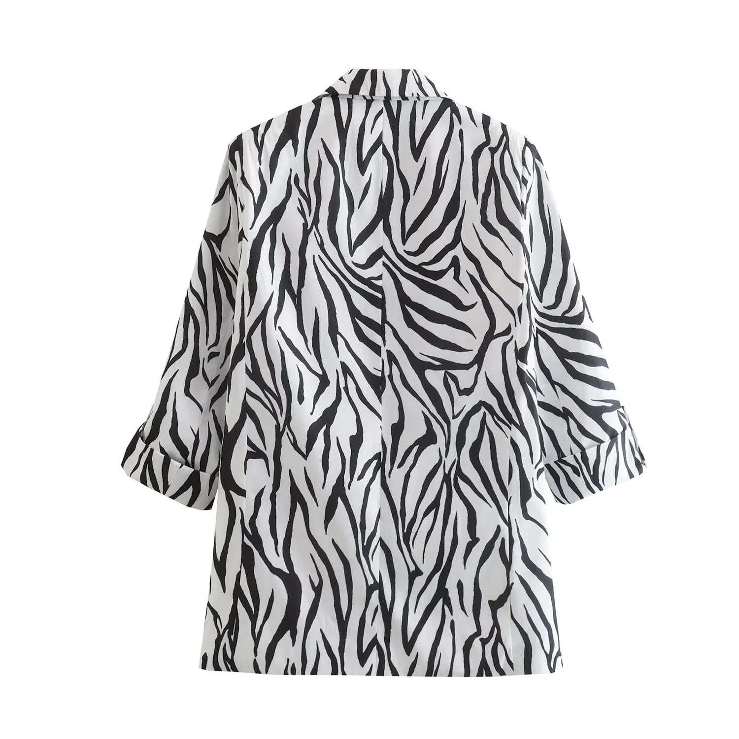 Dave&Di  Vintage Zebra Print Roll Up Sleeve Casual Blazers Women England Style Fashion  Jacket