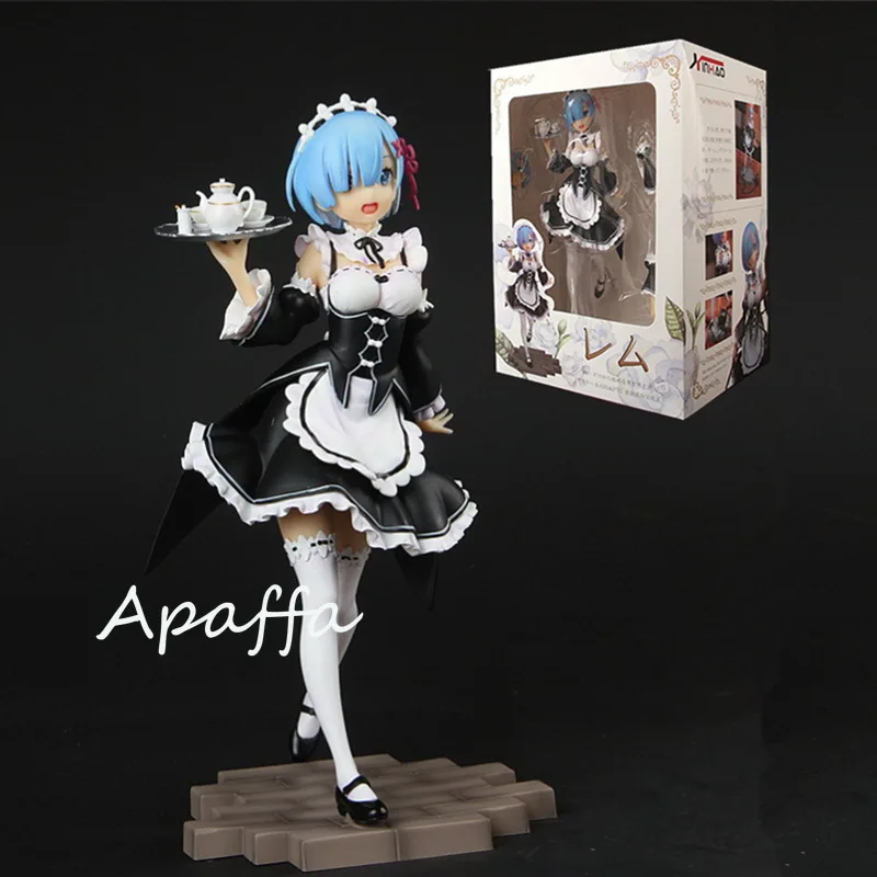 

22CM Anime Re:Life In A Different World From Zero Rem Figure Face Change Maid Outfit Tray Meteor Hammer Rem Action Figure Model