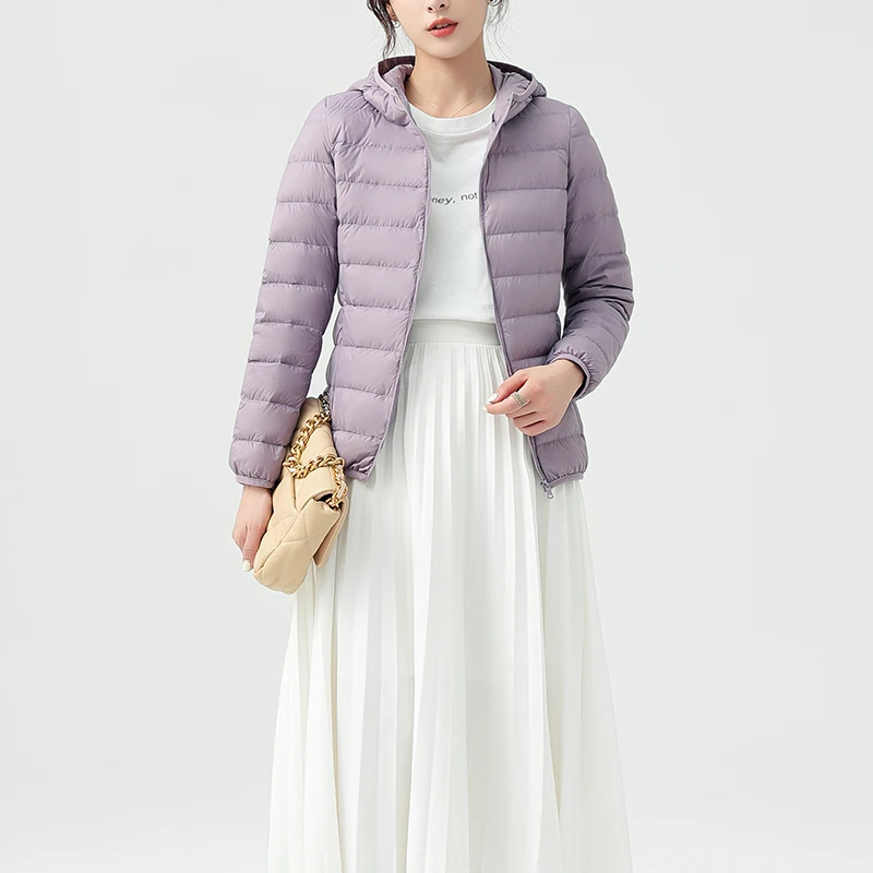 90% Ultra-light Plus Size Thin Down Jacket Women 2022 Autumn Winter Slim Short Hooded Warm White Duck Down Coat Women Outerwear