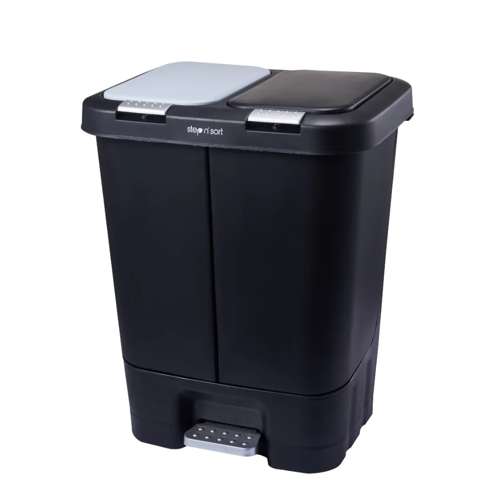 

Корзина для мусора Step N' type, двойная пластиковая корзина для мусора и переработки с медленной крышкой, черная, 11 галлонов