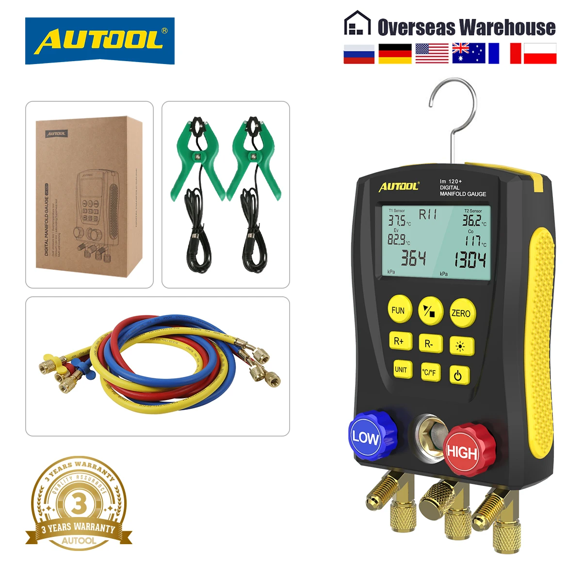 

AUTOOL LM120+ Digital Manifold Meter Air Conditioning Vacuum Gauge for Refrigeration HVAC Vacuum Pressure Temperature Tester